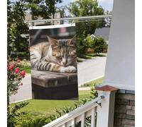 Bandiera Banner 3 x 2 Ft bandiere da giardino a doppia faccia bandiera resistente allo sbiadimento per esterni bandiera di benvenuto cortile gatto che dorme banner di auguri personalizzato bandiera