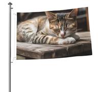 Bandiera Banner 3 x 2 Ft bandiere da giardino a doppia faccia bandiera resistente allo sbiadimento per esterni bandiera di benvenuto cortile gatto che dorme banner di auguri personalizzato bandiera