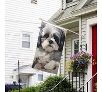 Bandiera Banner 3 x 5 Ft Bandiere da giardino a doppia faccia Bandiera resistente allo sbiadimento per esterno Bandiera di benvenuto da cortile Shih Tzu Banner di auguri personalizzato per feste