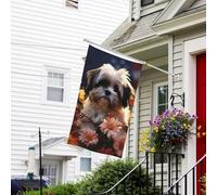 Bandiera Banner 3 x 5 Ft Bandiere da giardino a doppia faccia Bandiera resistente allo sbiadimento per esterno Bandiera di benvenuto Yard Shih Tzu cane e fiori Banner di auguri Bandiera personalizzata