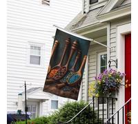 Bandiera Banner Bandiere da giardino a doppia faccia Bandiera resistente allo sbiadimento per esterni Benvenuto Yard Flag Spezie su cucchiaio di legno Banner di auguri Bandiera personalizzata per