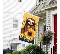 Bandiera Banner Bandiere da giardino a doppia faccia Bandiera resistente allo sbiadimento per esterni Bandiera da cortile di benvenuto Cartoon bradipo seduto sul girasole Banner di auguri Bandiera