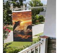 Bandiera Banner da 3 x 6 m bandiere da giardino a doppia faccia resistente allo sbiadimento bandiera per esterni bandiera di benvenuto cortile delfini che saltano fuori dall'acqua al tramonto Banner