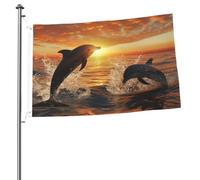 Bandiera Banner da 3 x 6 m bandiere da giardino a doppia faccia resistente allo sbiadimento bandiera per esterni bandiera di benvenuto cortile delfini che saltano fuori dall'acqua al tramonto Banner