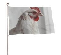 Bandiera bianca a forma di pollo, 89 x 150 cm, stampa su entrambi i lati, bandiera decorativa da giardino, non sbiadisce, con occhielli in ottone, sfondo fotografico da appendere, per interni ed