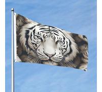 Bandiera bianca con motivo a testa di tigre da 0,8 x 0,9 m, doppia faccia, non sbiadisce, bandiera da giardino di benvenuto, bandiera da giardino con ottone per esterni, decorazione per cortile