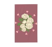 Bandiera bianca con rosa dell'amore. Bandiera decorativa per esterni 0,9 x 1,5 m, striscione verticale in poliestere. Adatto per l'uso come decorazione esterna