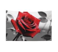 Bandiera bianca e nera con rosa rossa, 0,9 x 1,5 m, non sbiadisce, bandiera di benvenuto, giardino, cortile, casa, bandiera, decorazione per la casa