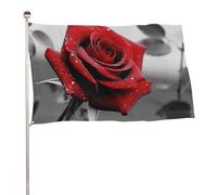Bandiera bianca e nera con rosa rossa, 89 x 150 cm, stampa su entrambi i lati, bandiera decorativa da giardino, non sbiadisce, con occhielli in ottone, sfondo fotografico da appendere per interni ed