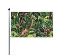 Bandiera bifacciale con dinosauri acquerellati realistici per esterni, 3x5, per decorazioni da giardino, per esterni, decorazioni da parete per feste, per esterni, interni, casa, giardino, prato, gara