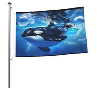 Bandiera bifacciale con la balena assassina nel mare, 2 x 3, resistente e decorativo, ideale per giardino, camera da letto e decorazione per feste