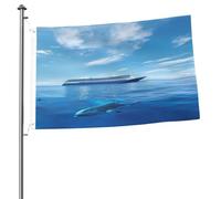 Bandiera bifacciale con navi da crociera e balene 2 x 3 - Bandiera esterna resistente e decorativa, ideale per giardino, camera da letto e decorazione per feste