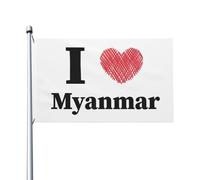 Bandiera bifacciale I Love Myanmar Bandiera durevole per esterni 3x5 Ft Banner per patio Bandiere decorative per interni Divertenti 3by5 Bandiere per feste in casa