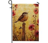 Bandiera Bird Flower Yellow Rustic Blooming Flowers Bandiera Della Brezza Resistente Alle Intemperie Striscione All'Aperto, Per Feste Strada, Balcone, Giardino, 30x45cm