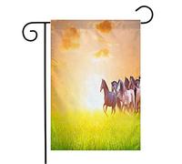 Bandiera Black Bay Herd Horses Running Outside White Pasture Horse On Sunny Summer Blue Run Active Dust Decorazione Stagione Bandiera, Per Feste Estive, Eventi, 30x45cm