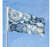 Bandiera blu bianca con motivo floreale, 2 x 3 m, doppia faccia, nessuna dissolvenza, bandiera da giardino di benvenuto, bandiera da cortile con decorazione per esterni in ottone per cortile, portico