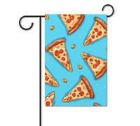 Bandiera blu chiaro con fetta di pizza 30,5 x 45,7 cm bandiere per esterni divertente bandiera per feste banner stampato su entrambi i lati bandiere da giardino benvenuto fuori cortile bandiera per