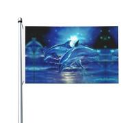 Bandiera blu con delfino dell'oceano stampato, 9 x 1,5 m, decorazione per feste, con occhielli, adatta per uso interno ed esterno