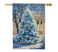 Bandiera blu da giardino con albero di Natale, decorazione invernale del paese delle meraviglie su entrambi i lati, bandiera in iuta per vacanze all'aperto, decorazione per prato, 71 x 101 cm