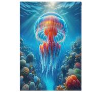 Bandiera blu sottomarina da giardino autunnale con meduse per patio, prato, decorazione per la casa e le vacanze, graziose bandiere da cortile su entrambi i lati, 71 x 101,6 cm