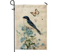 Bandiera Blue Bird Vintage Flower With Butterfly Bandiera Della Brezza Decorazione Striscione All'Aperto, Per Balcone, Giardino, Eventi, 30x45cm
