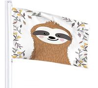 Bandiera Bradipo 4x6 FT Simpatico Animale Bambino Bradipo Tra Fiori Foglie Sotto La Pioggia Bandiere All'aperto Grandi Striscioni Cortile Di Benvenuto Giardino Domestico Cortile Prato Decor Marrone
