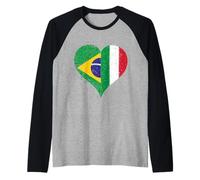 Bandiera Brasile Italia Orgoglio Tifosi Brasiliani Italiani Maglia con Maniche Raglan