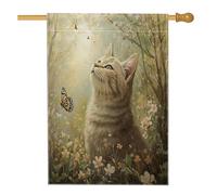Bandiera britannica primaverile con gatti a pelo corto, 71 x 101 cm, per esterni, con farfalle divertenti, bandiera verticale standard in lino, decorazione per esterni