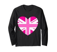 Bandiera Britannica Rosa Union Jack Cuore Rosa Ragazze Signore Donne Maglia a Manica