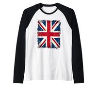 Bandiera Britannica Union Jack Design Vintage UK Flag Maglia con Maniche Raglan