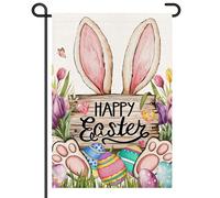 Bandiera Bunny Ears Happy Easter Cute Egg & Flowers Bandiere Da Balcone Resistente Resistente Alle Intemperie Bandierine Per Esterno Parata Giardino 70X102Cm