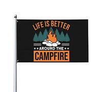 Bandiera Camping Outdoor Life Is Better Around The Campfire Bandiera In Poliestere 2 Occhielli Metallici Prova Di Sbiadimento Striscione All'Aperto, Per Giardino, Feste Strada, Eventi, 90x150cm
