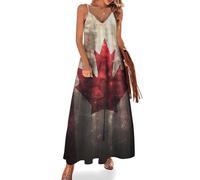 Bandiera Canada Raggi di Luce Divertente Donna Abiti Estivi Senza Maniche Spaghetti Strap Lungo Maxi Abito, Stile:, L