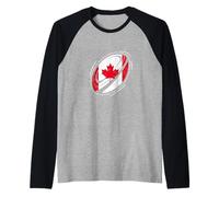 Bandiera Canada sulla Pallone da Rugby per Rugby Canadese Maglia con Maniche Raglan