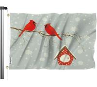 Bandiera cardinale a forma di uccello, 1,5 x 1,5 m, graziosa, rossa, ramo di uccello, bandiera invernale, grande bandiera per esterni, interni, ufficio, posto di lavoro, casa, giardino, affari