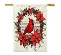 Bandiera cardinale natalizia per casa degli uccelli, 71,1 x 101,6 cm, double face, decorativa per esterni, motivo natalizio con bacche di stella di Natale, bandiera per la casa, fantasia per esterni