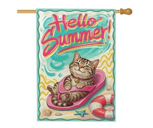 Bandiera Cat Summer Playful Flip Flop Swim Float Summer Teal Bandiere Da Giardino Resistente Alle Intemperie Colori Vivaci Flag Per Bar Conferenza Parata 70X102Cm