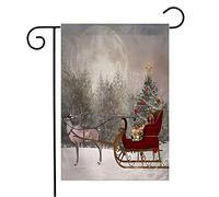 Bandiera Christmas Sleight Ready Star Go Balls Winter Snow Scenery Animals Cold Wildlife Holidays Moonlight Colori Vivaci Bandiera Di Benvenuto, Per All'Aperto Al Coperto, Balcone, 30x45cm