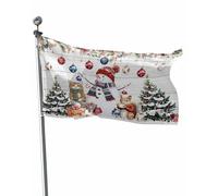 Bandiera Christmas Snowman Poinsettia Pine Tree Branches Wooden Bandiera Della Brezza Colori Vivaci Tessuto Da Esterno Striscione All'Aperto, Per Feste Strada, Feste Estive, Eventi, 90x150cm