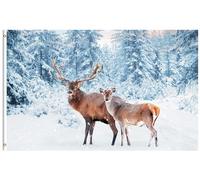 Bandiera Christmas Snowy Winter Sunset Deer Family Wild Animals Bandiera Della Brezza Decorazione Colori Vivaci Striscione All'Aperto, Per Feste Estive, Celebrazioni, Giardino, 90x150cm