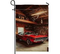 Bandiera classica rossa da giardino per auto, striscione vintage per la decorazione della casa, in iuta su entrambi i lati, decorazione per esterni per garage o grotta degli uomini, bandiera estiva