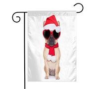 Bandiera Claus Christmas Fawn Bulldog Happy Funny Paper Holiday Dog Animals Wildlife Boxer White Holidays Colori Vivaci Stagione Bandiera, Per Giardino, Balcone, 30x45cm