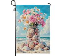 Bandiera Coastal Summer Flower Peach Daisy Flowers And Shells Bandiere Resistente Allo Scolorimento Colori Vivaci Flag Per Interno Esterno Ristoranti 70X102Cm