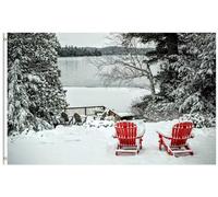 Bandiera Cold Winter Season Landscape Red Chairs Lake Snowy Trees Bandiera Della Brezza Decorazione Colori Vivaci Striscione All'Aperto, Per Eventi, Feste Strada, Celebrazioni, 90x150cm