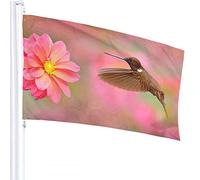 Bandiera colibrì 4x6 FT con fiore rosa che sboccia Tropico Bandiere per esterni Grandi striscioni per cortile di benvenuto Giardino domestico Cortile Prato Decor