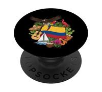 Bandiera colombiana circondata da simboli tropicali e fauna selvatica PopSockets PopGrip Adesivo