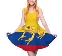Bandiera colombiana Golden Poison Frog Estate Beach Dress Boho Midi Sundress Spaghetti Strap Flowy Senza Maniche Tank Abiti, Stile:, L