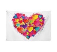 Bandiera colorata a forma di cuore, 0,9 x 1,5 m, non sbiadisce, bandiera di benvenuto, giardino, cortile, casa, bandiera, decorazione per la casa