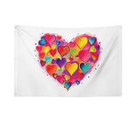 Bandiera colorata a forma di cuore, 0,9 x 1,5 m, non sbiadisce, bandiera di benvenuto, giardino, cortile, casa, bandiera, decorazione per la casa
