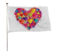 Bandiera colorata a forma di cuore, 89 x 150 cm, stampa su entrambi i lati, bandiera decorativa da giardino, non sbiadisce, con occhielli in ottone, sfondo fotografico da appendere, per interni ed